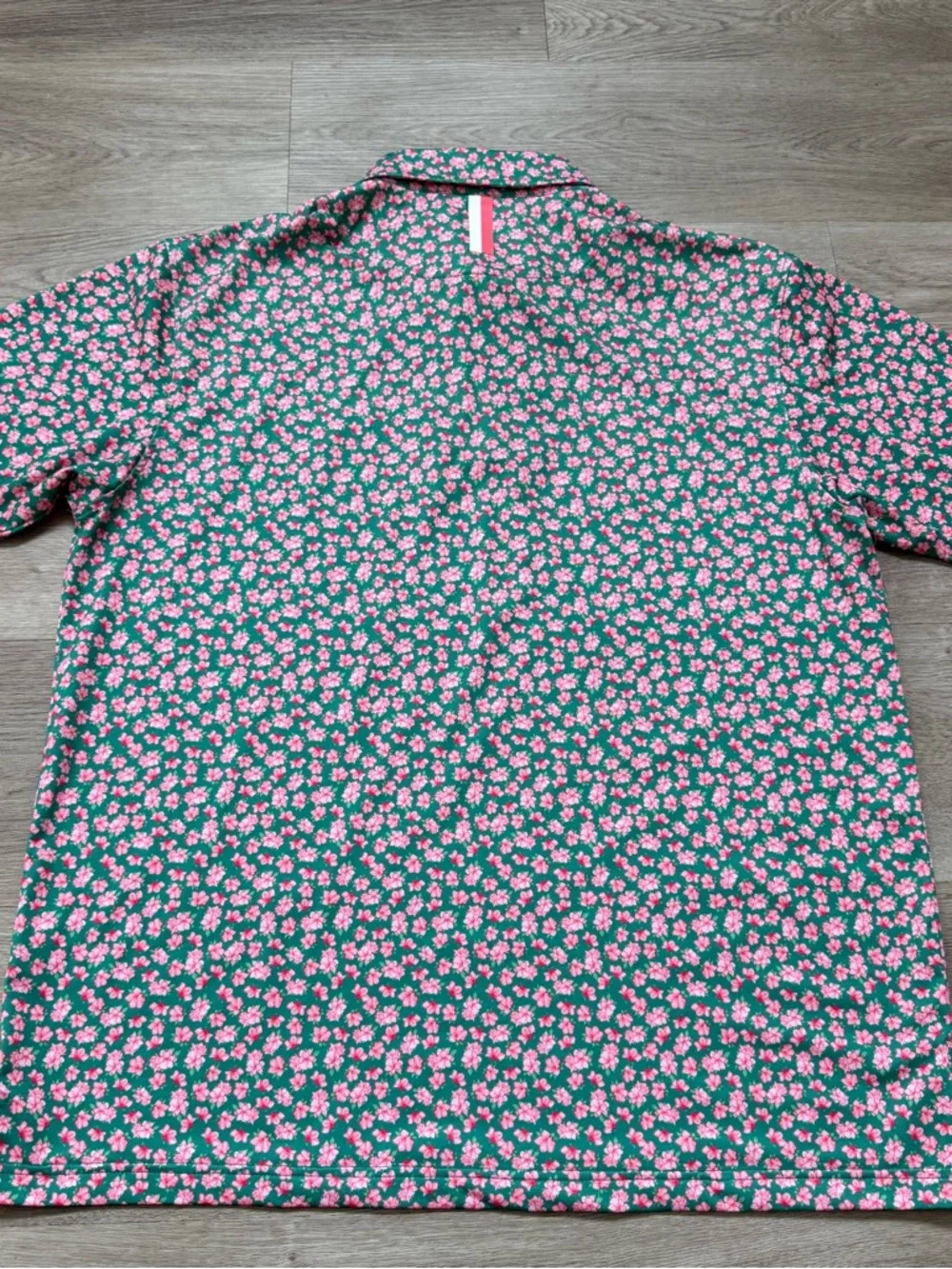 Rhoback Golf Polo Shirt Mens L Green Pink Azalea Flowers Floral Masters Print - Picture 7 of 7